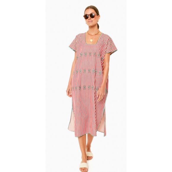Tuckernuck Oversized Red Stripe Sullivan Embroidered Canvas Caftan Size XS - Picture 3 of 13